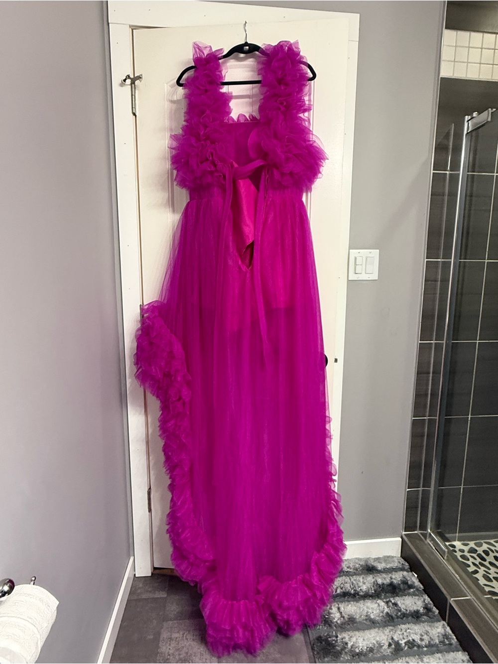 Glamorous Fuchsia Ruffle Tulle High-Low Dress - Picture 2 of 6